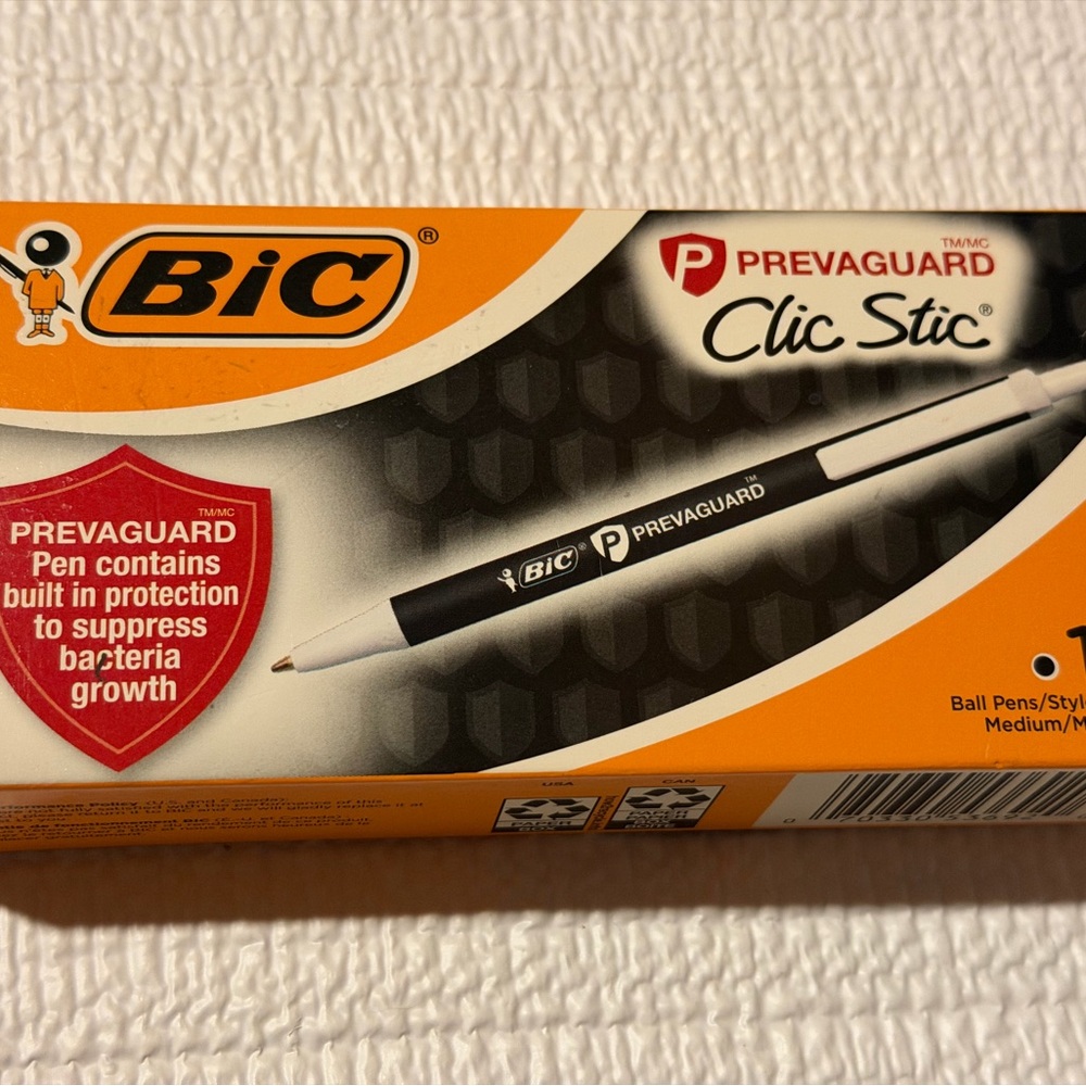 BIC Prevaguard Clic Stic Smooth Writing Medium Black Ball Pens 12 Count box NEW